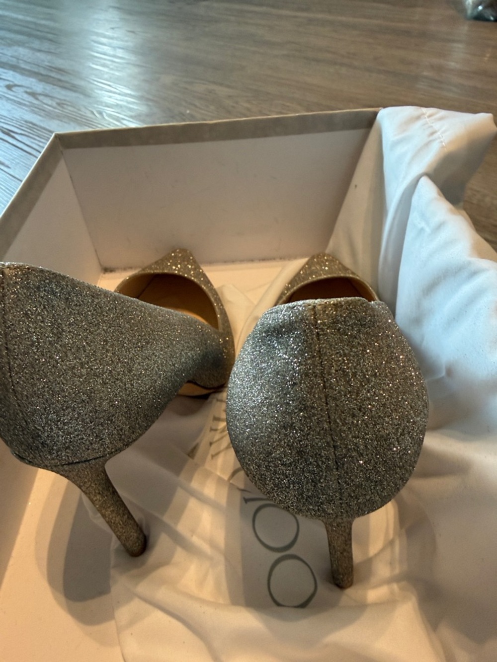 Jimmy Choo Glitter Pointed-Toe Pumps in Silver - Picture 2 of 5